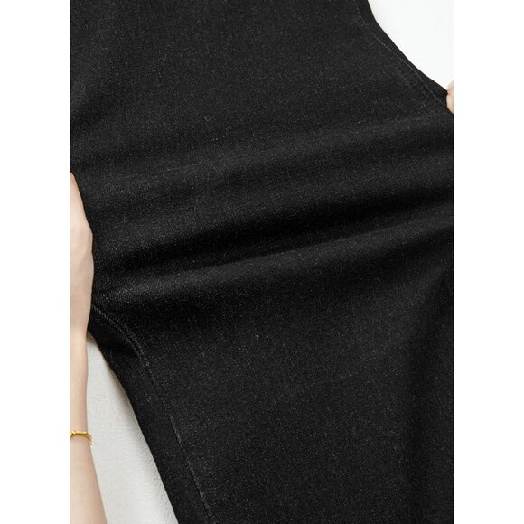 Womens High Waisted Raw Hem Jeans Stretch Wide Leg Straight Denim Pants - Picture 6 of 7